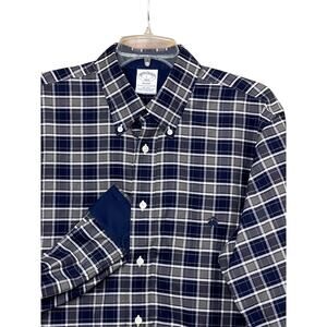 Brooks Brothers Long Sleeve Dress Shirt Regent Blue Gray Plaid Button Down Large